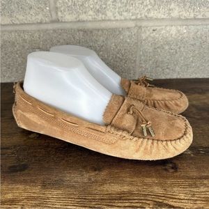 UGG “roni” Moccasin Loafer Slipper Tan Suede Shearling Women Size 7.5 BNWOT